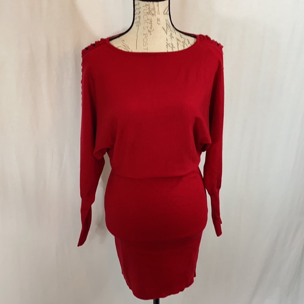 Red Sweater Dress with Sleeve Cut Outs